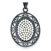 Sterling Silver Black Ceramic White Swarovski Elements Oval Pendant
